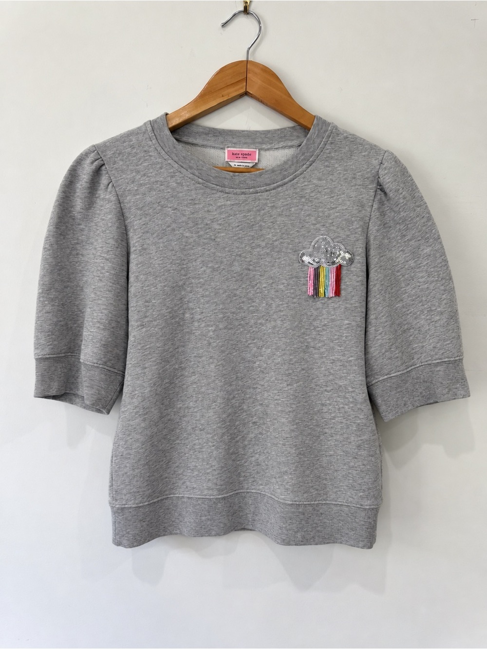 kate spade Gray Cloud Sequin Patch Puff Sleeve Sweatshirt